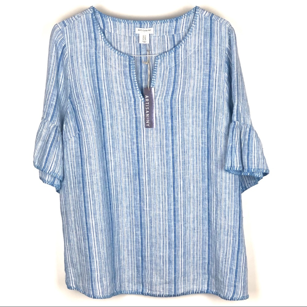 Women’s 100% LINEN Artisan NY 1X Stitched Blouse